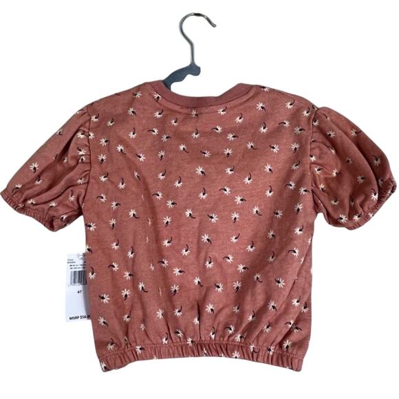 NWT Jessica Simpson Blouse Girls 4T Pink Daisy Floral Puff Sleeve Cottagecore - Picture 2 of 3